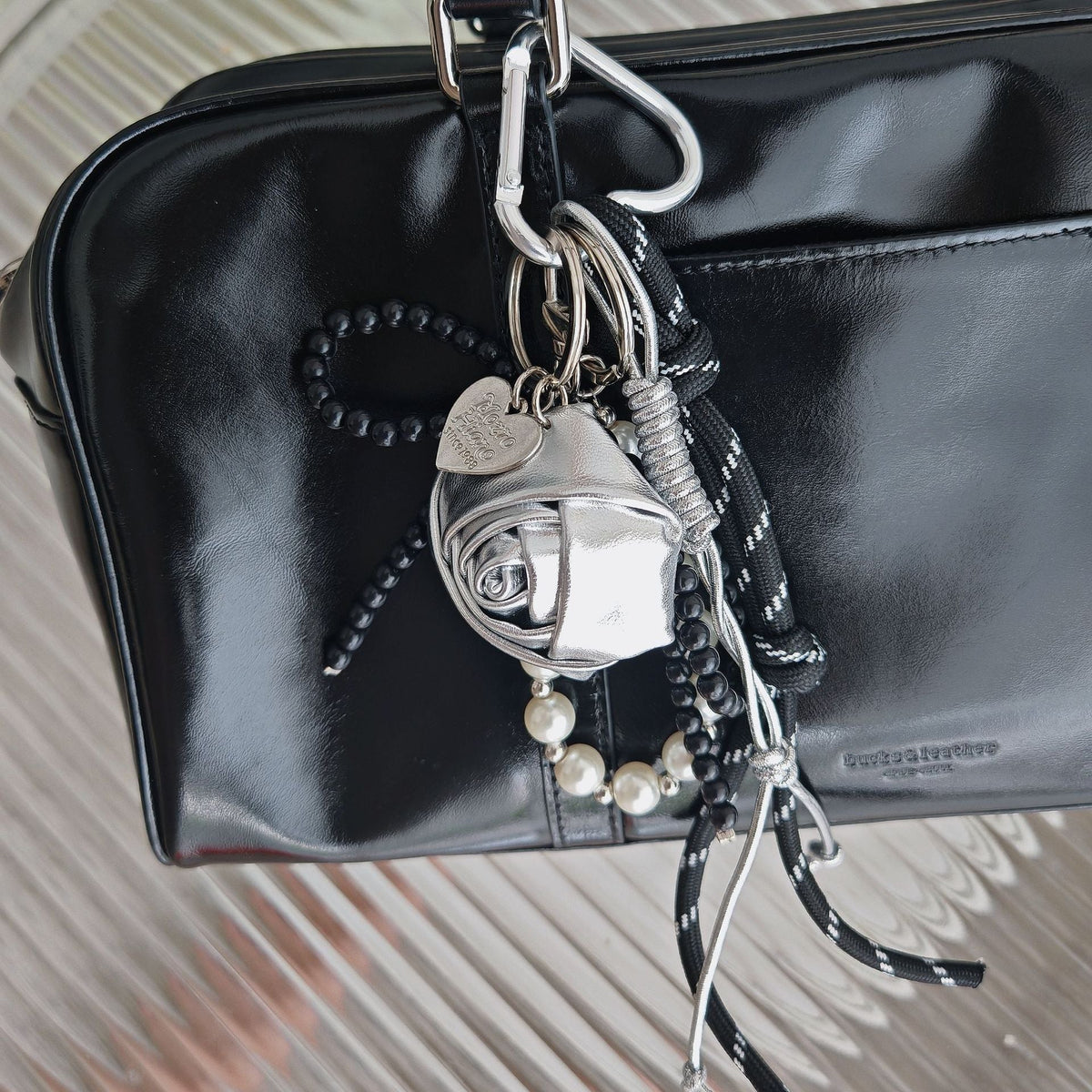 Leather Rose Beads Keychain Bag Charms