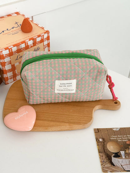 Color Block Plaid Makeup Bag Stylish Quilted Storage Organizer
