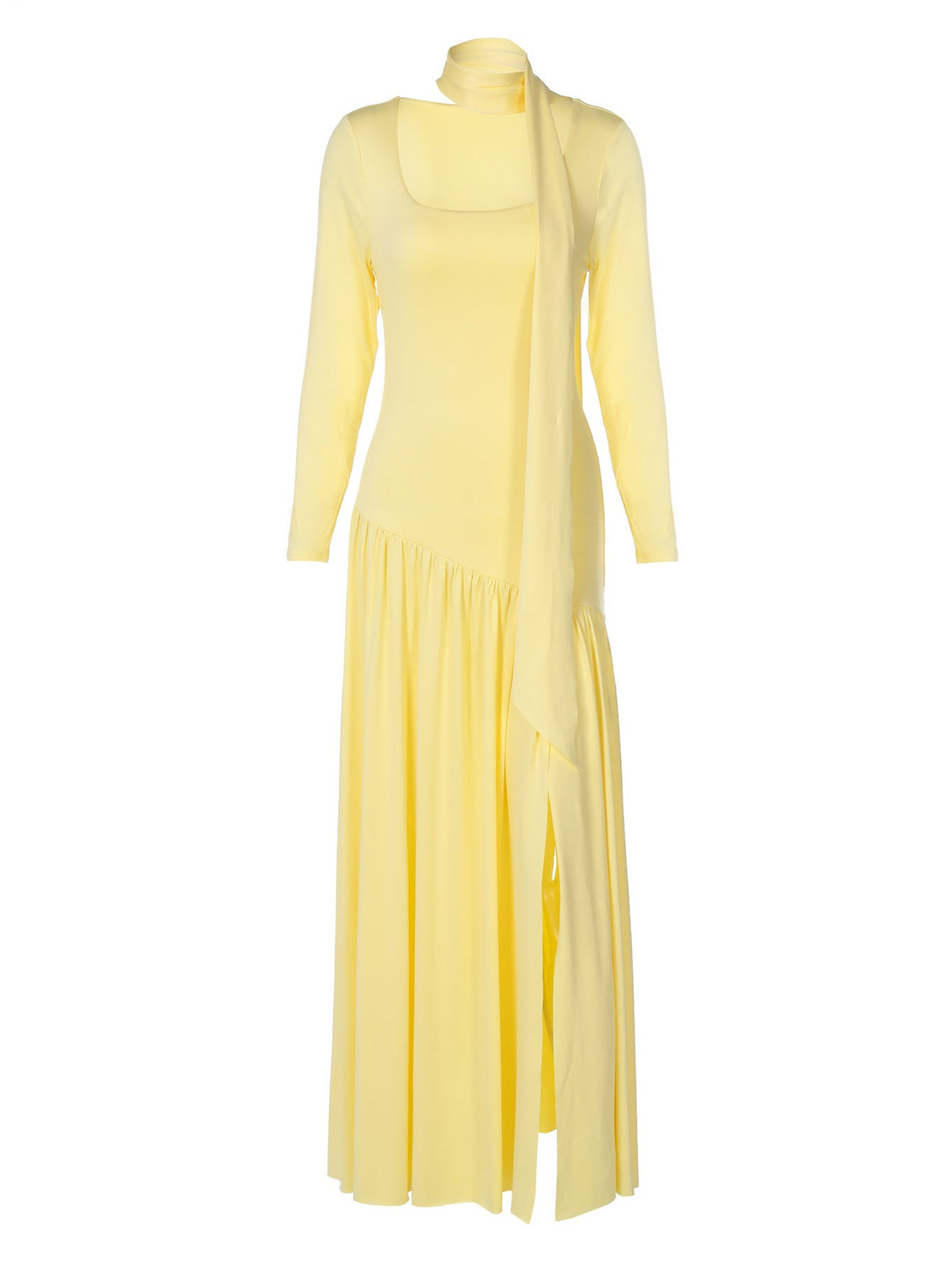 Elegant Color-Block U-Neck Long Sleeve Dress
