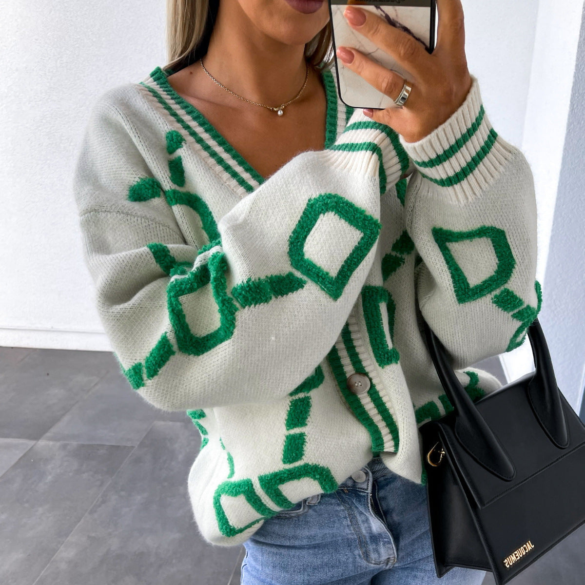 Casual V-Neck Long Sleeve Loose Knit Cardigan