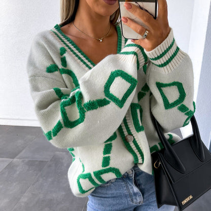 Casual V-Neck Long Sleeve Loose Knit Cardigan