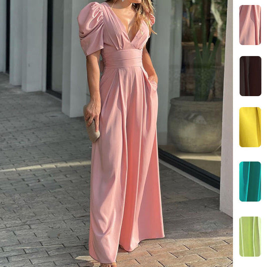 Elegant High-Waisted Jumpsuit with Ruffle Sleeves