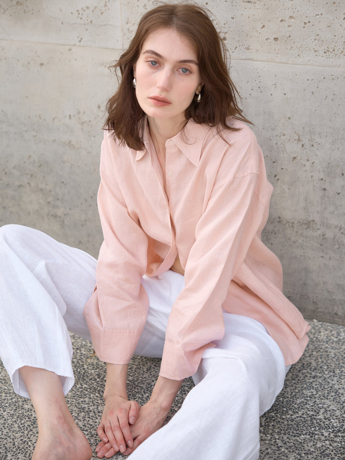 Loose Fit Solid Color Linen Shirt for Women