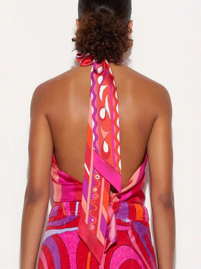Backless Vacation Set with Tie-Up Top and Shorts for Women