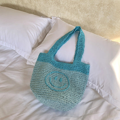 Smiley Face Knitted Mini Tote Bag Handmade Bohemian Style