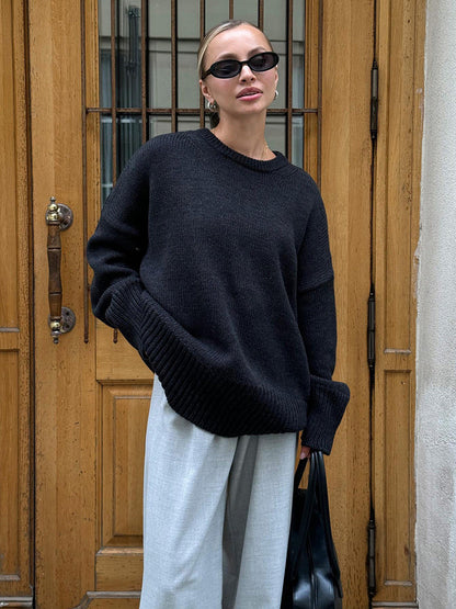 Casual Solid Color Sweater Comfortable Knit Pullover