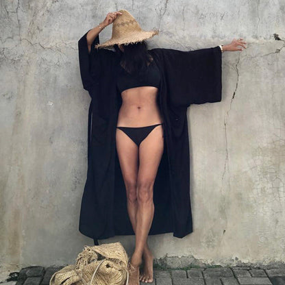 New Cotton Loose Long Cardigan Beach Sun Protection Jacket Beach Vacation Bikini Cover Up Swimsuit For Women'S Outerwear
