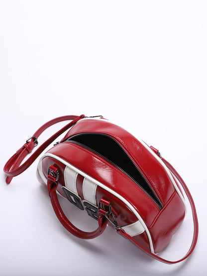 Bowling Style Color Block Handbag Trendy Casual Tote