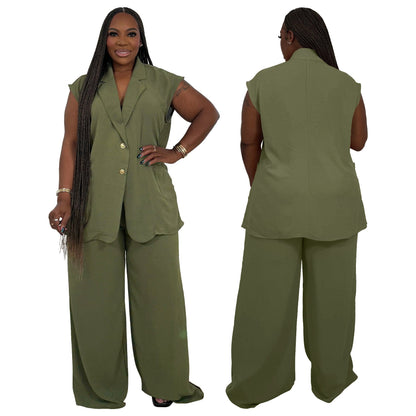 Plus Size V-Neck Sleeveless Two-Piece Outfit