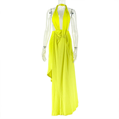 Bodycon Solid Color Wrap Dress With Neck Tie And V Neckline
