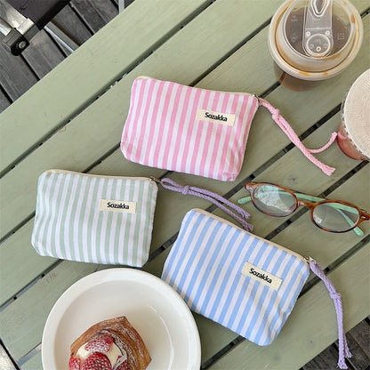 Cute Striped Color Block Mini Make Up Bag