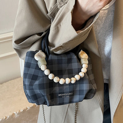 Trendy Checkered Bucket Bag Stylish Crossbody Tote