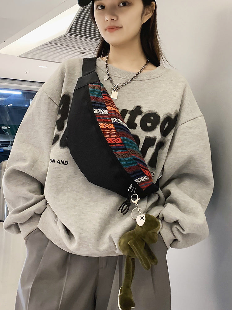 Women'S Crossbody Bag, Waist Bag, Ethnic Style Canvas Chest Bag Casual Shoulder Bag