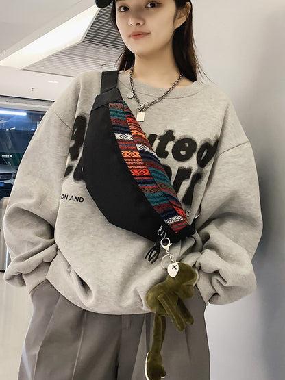 Women'S Crossbody Bag, Waist Bag, Ethnic Style Canvas Chest Bag Casual Shoulder Bag