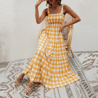 Color Block Striped Simple Spaghetti Dress