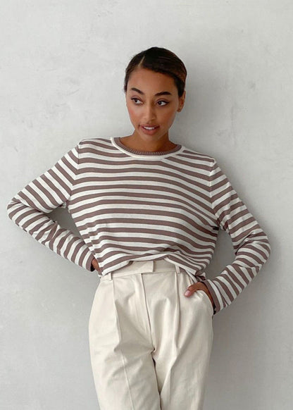 Striped Knit Top Soft Breathable Fabric Classic Style