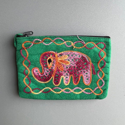 Nepali Hand-Embroidered Suede Ethnic Style Mini Coin Purse Pocket Card Bag Short Fabric Coin Bag