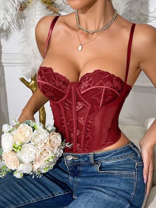 Sexy Lace Trimmed Bodycon Camisole Top