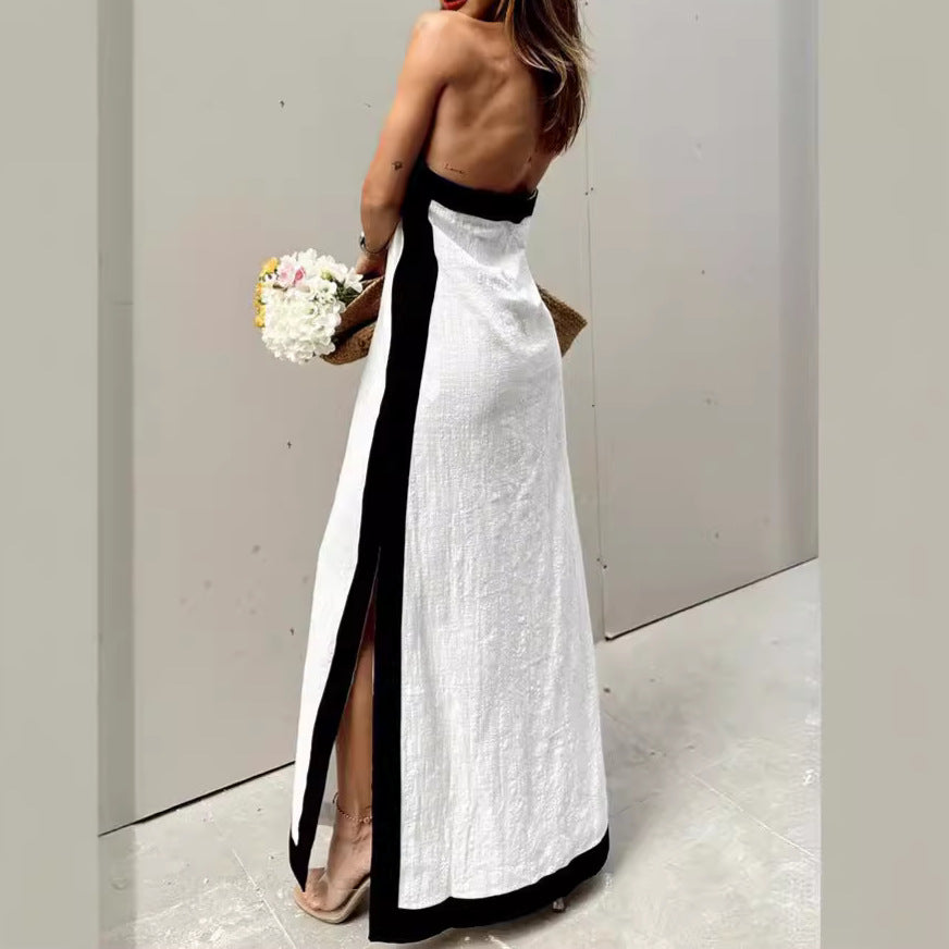 Summer Cotton Linen Backless Halter Dress for Women