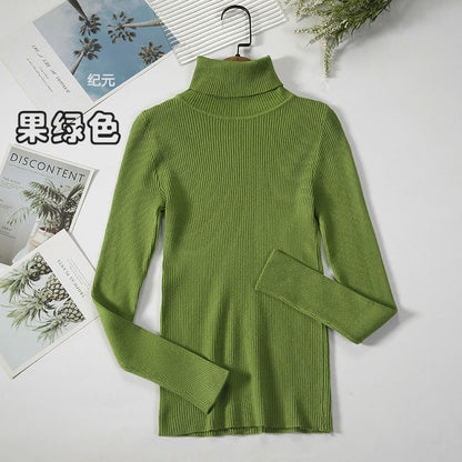 Long Sleeve High Neck Solid Color Sweater Comfortable Casual Wear