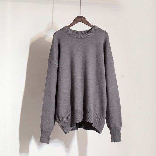 Classic Round Neck Sweater Solid Color Knit Top Casual Elegance