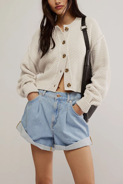 Solid Color Loose Button Knit Crdigan
