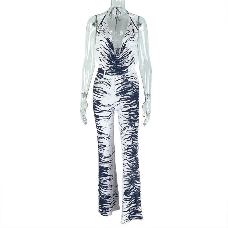 Trendy Zebra Print Two-Piece Wide-Leg Pants Set