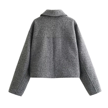 Lapel Zipper Pocket Casual Short Jacket
