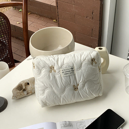 Large Capacity Embroidered Bunny Makeup Bag Portable Travel Organizer