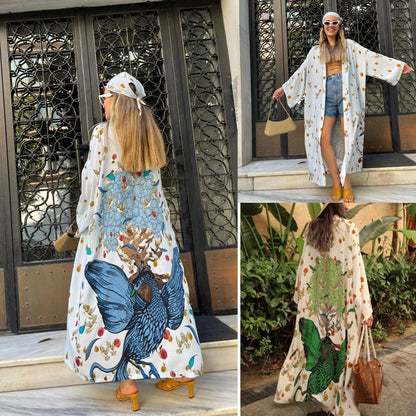 Printed Long Sun Protection Cardigan For Women'S Swimwear, Paired With Bikini Cover Up For Women'S Vacation Beach