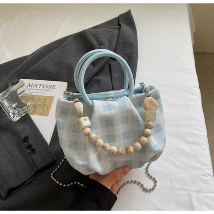 Trendy Checkered Bucket Bag Stylish Crossbody Tote
