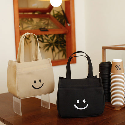 Canvas Lunch Bag With Smiley Face Casual Tote Bag