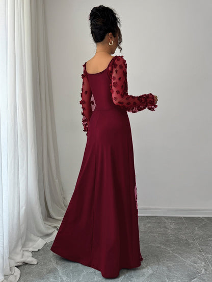 Elegant Hollow Out Long Sleeve Maxi Dress for Women