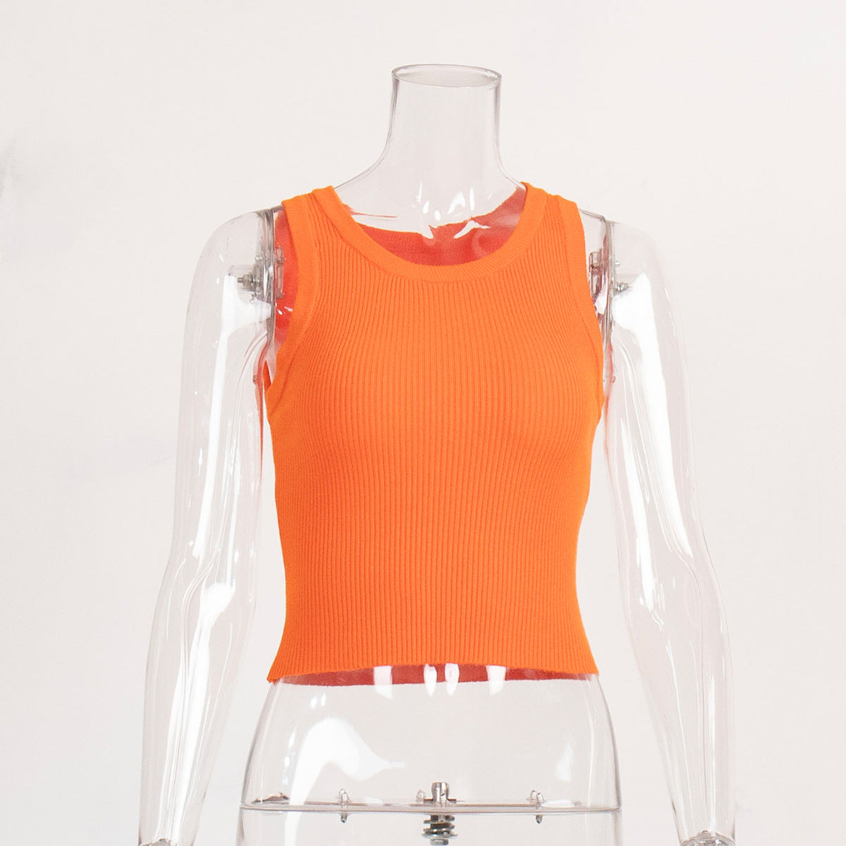 Knitted Tank Top For Women Solid Color Ribbed Fitted Casual Top