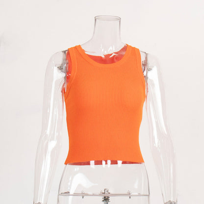 Knitted Tank Top For Women Solid Color Ribbed Fitted Casual Top