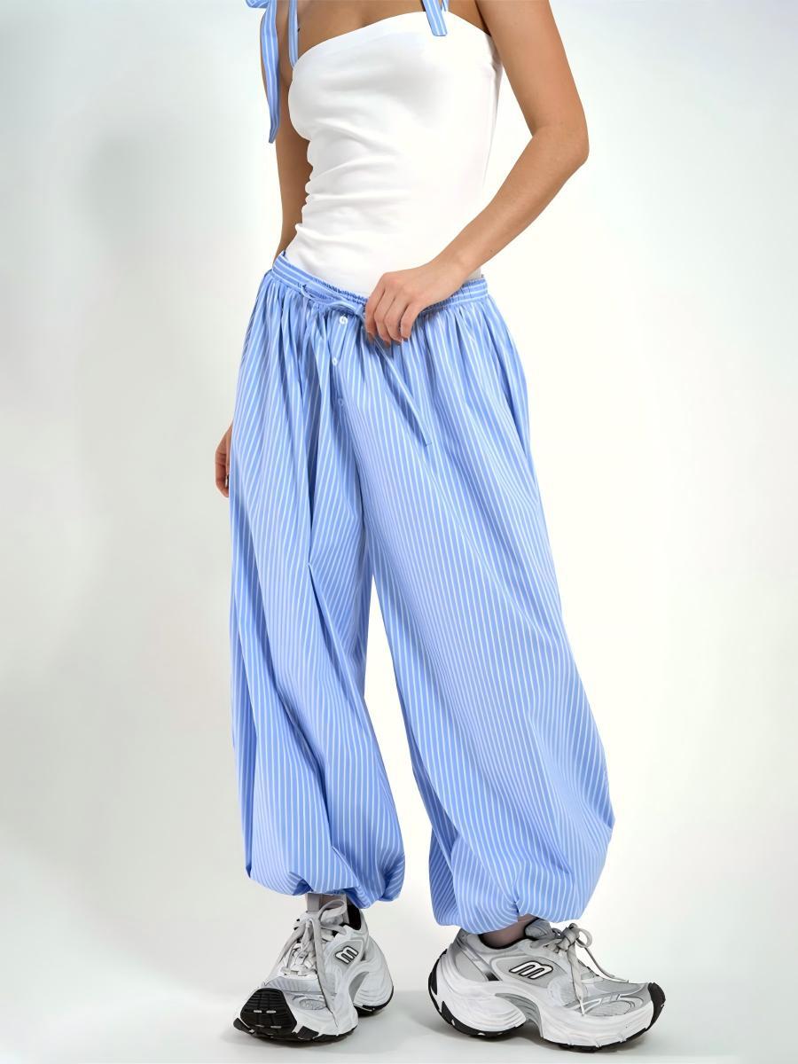 Trendy Striped Lantern Pants Comfortable Casual Trousers