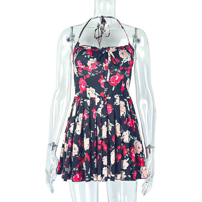 Ruffled Waist A-Line Dress With Floral Print
