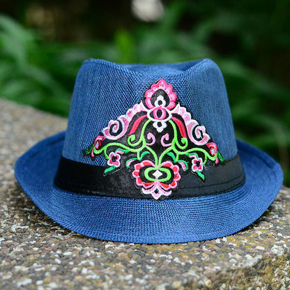 Embroidered Hat In Summer, Straw Hat, Women'S Top Hat, Tibetan Style, Sun Protection, National Style Embroidery In Summer And Autumn