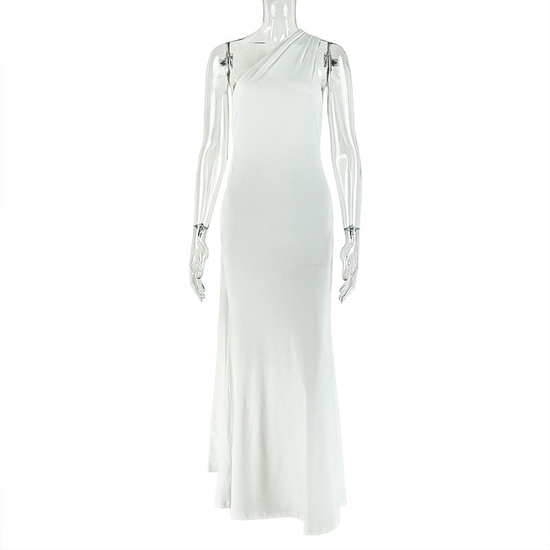 Colorful Slim Fit Drape Off-Shoulder Midi Dress