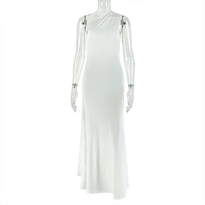 Colorful Slim Fit Drape Off-Shoulder Midi Dress