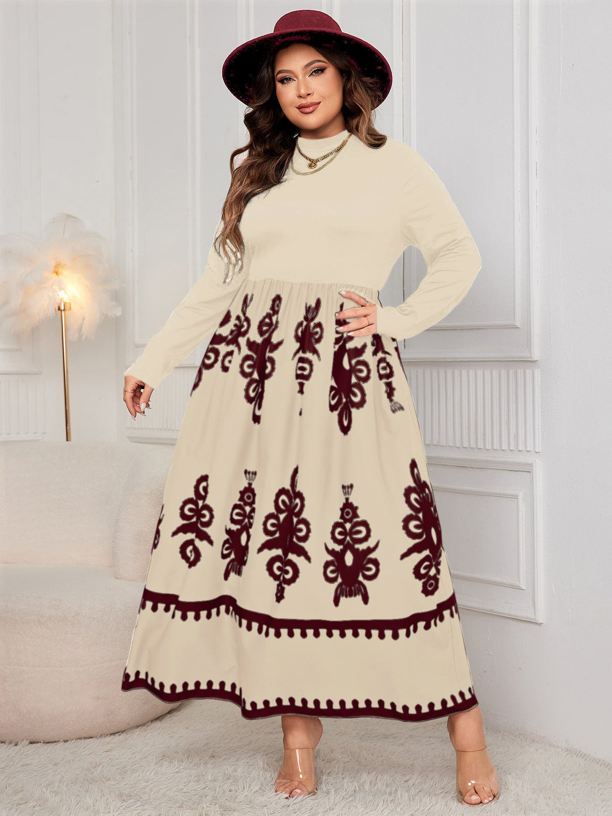 High-Waisted Floral Maxi Dress Polyester Elegant Casual Dress