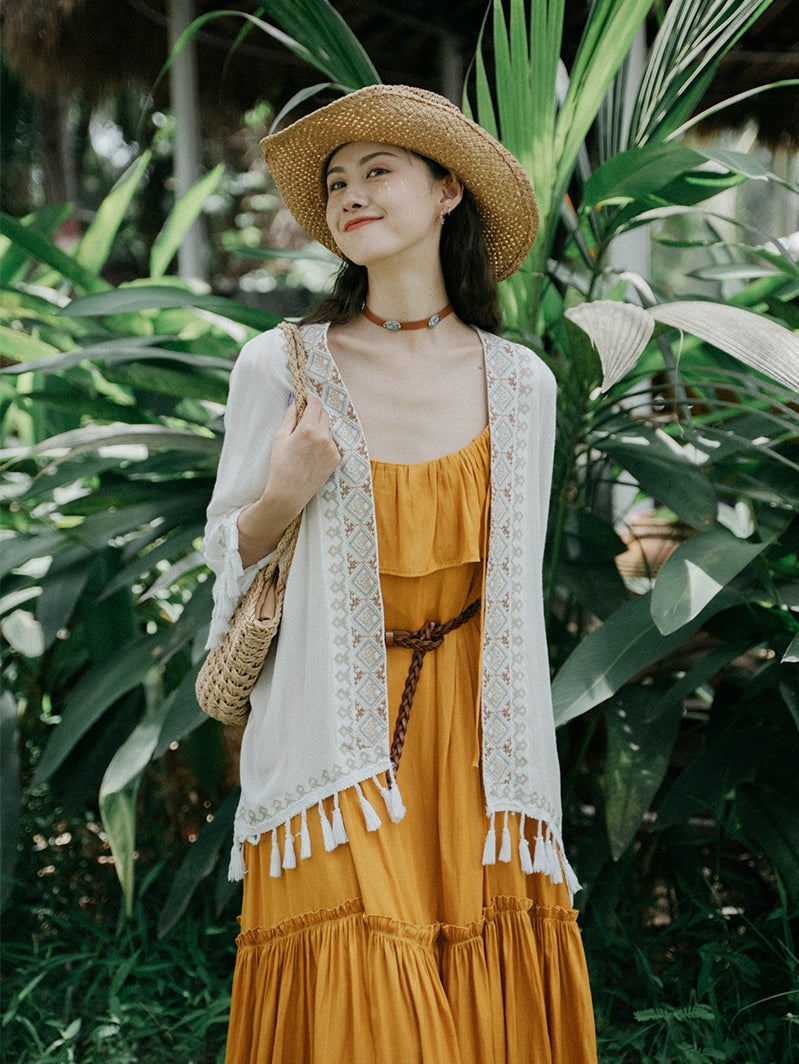 Ethnic Style Embroidery Bohemian Tassel Cardigan, Elegant And Super Immortal Sun Protection Shirt, Beach Outerwear, Loose And Thin Jacket