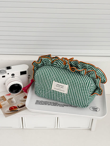 Colorful Checkered Storage Bag Cotton Cozy Design for Everyday Use