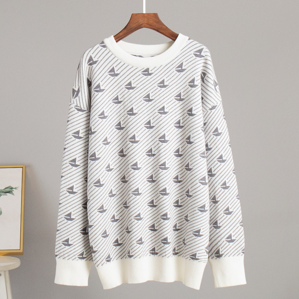 Casual Geometric Knit Sweater Comfortable All-Season Pullover
