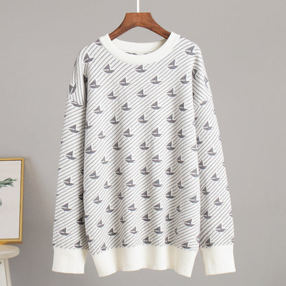 Casual Geometric Knit Sweater Comfortable All-Season Pullover