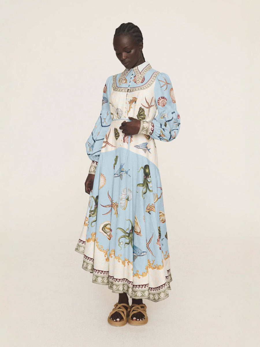 Fashionable Linen Peter Pan Collar Maxi Dress