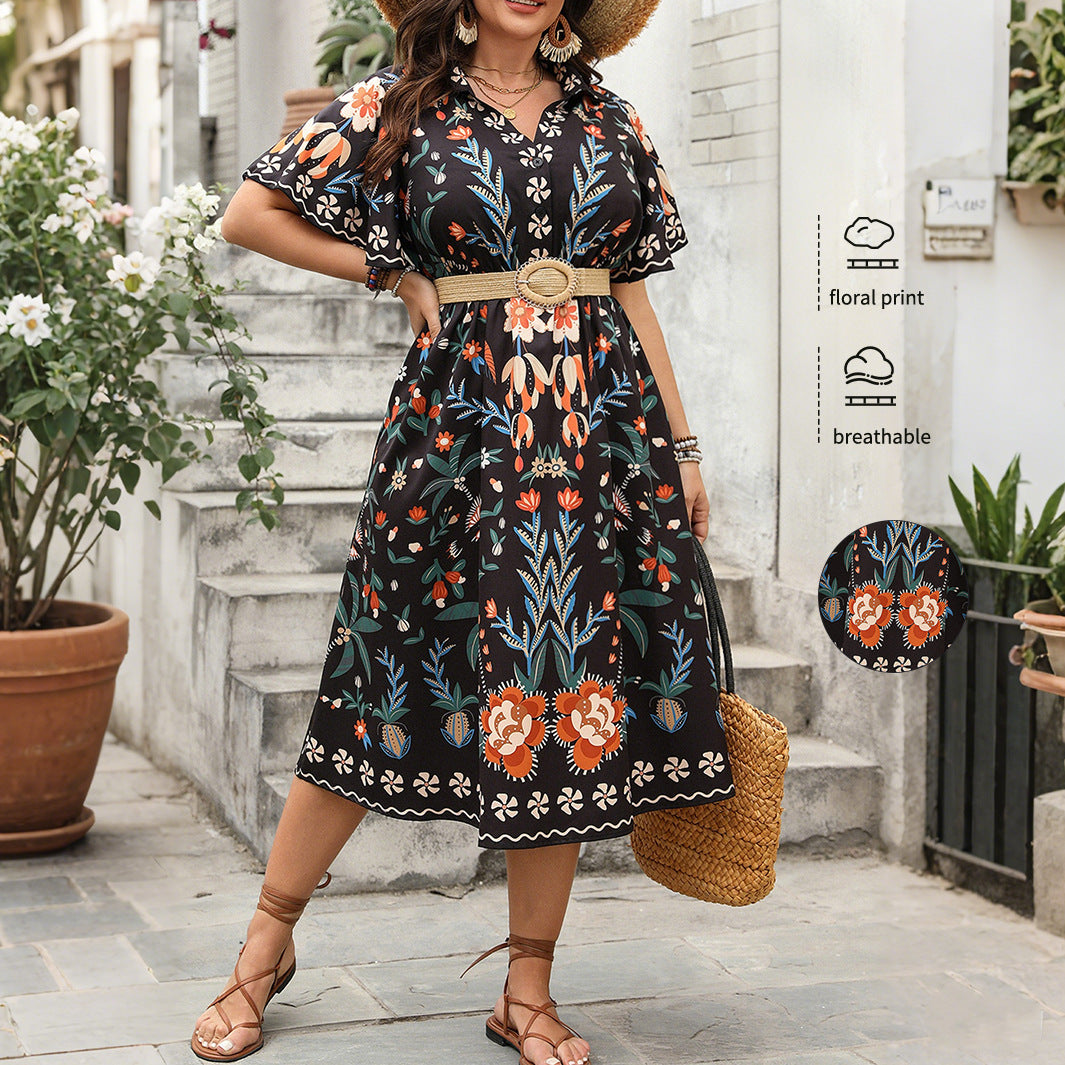 Bohemian Contrast V-Neck High Waist Maxi Dress