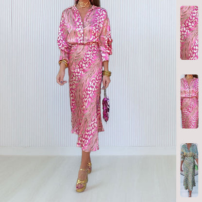 Elegant Floral V-Neck Long Sleeve Dress Set