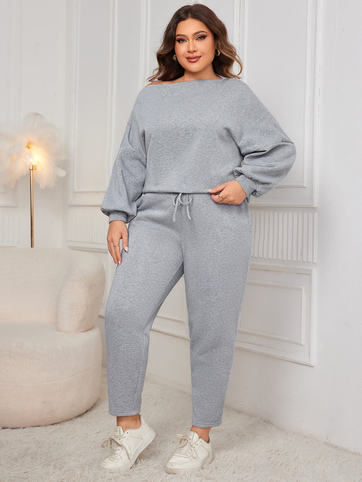 Off-Shoulder Plus Size Loose Fit Pants Set