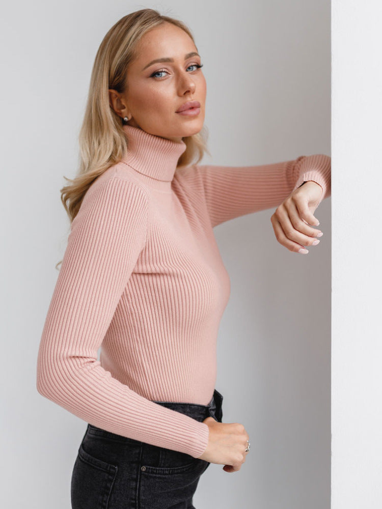 High Neck Knit Sweater Casual Pullover for Women